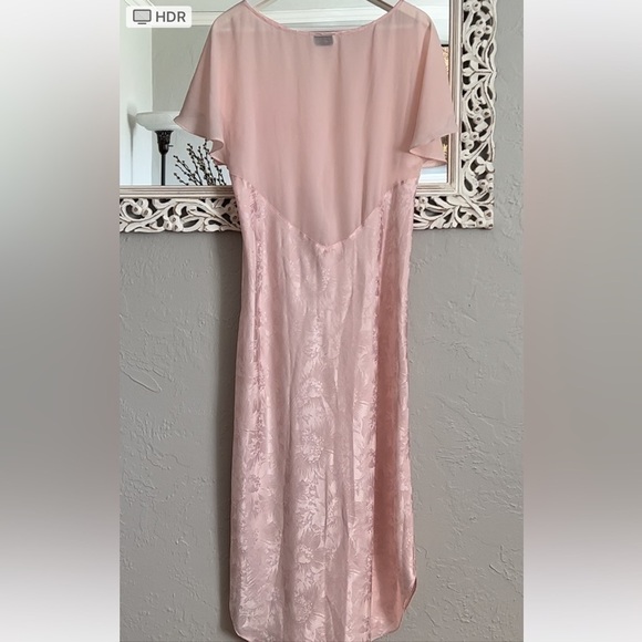 Natori Pink Satin Chemise Nightgown w/ Lace & Flutter Sleeves L/XL - Picture 4 of 7